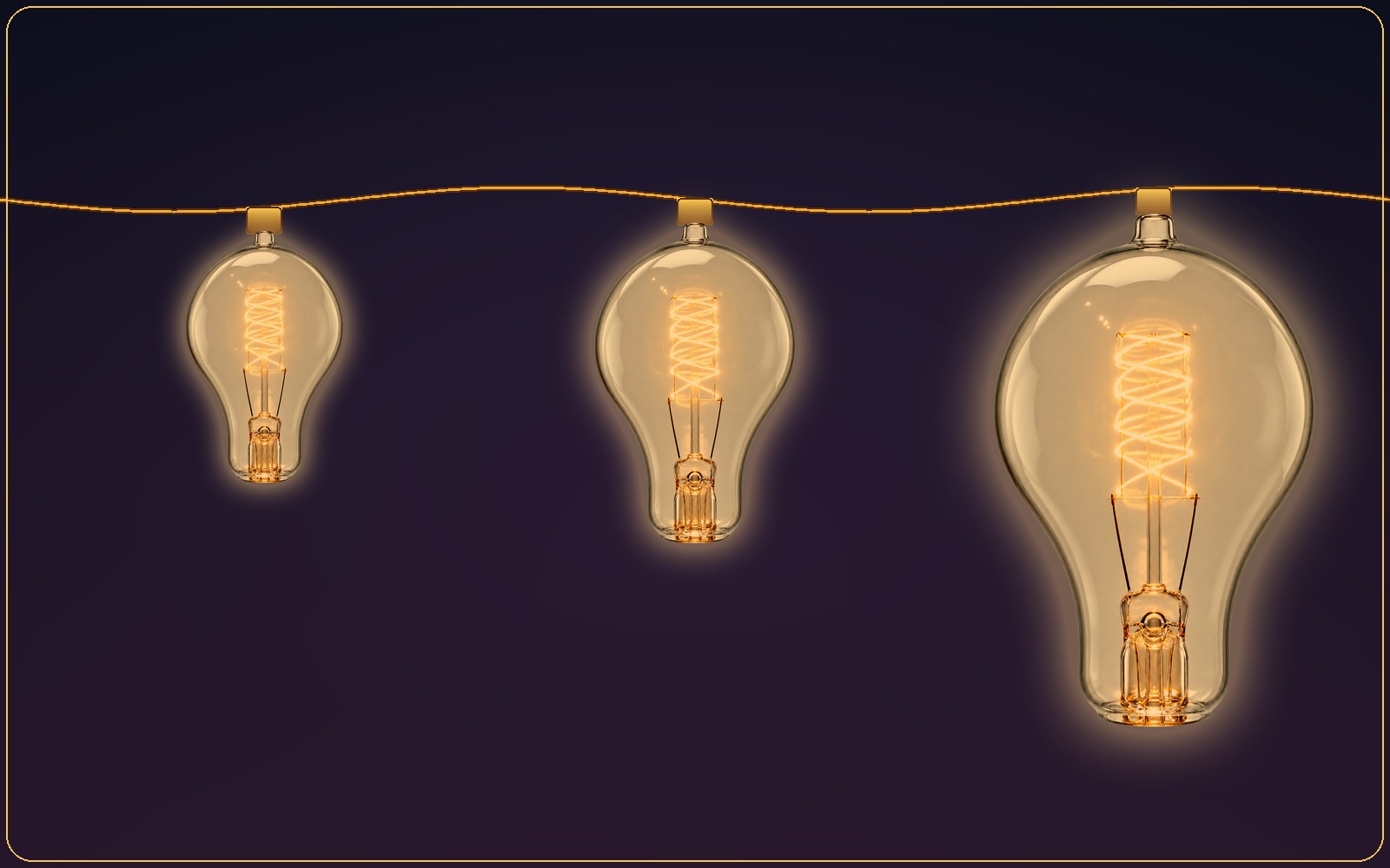 The same bulb shown at Small, Medium, and XL sizes side by side