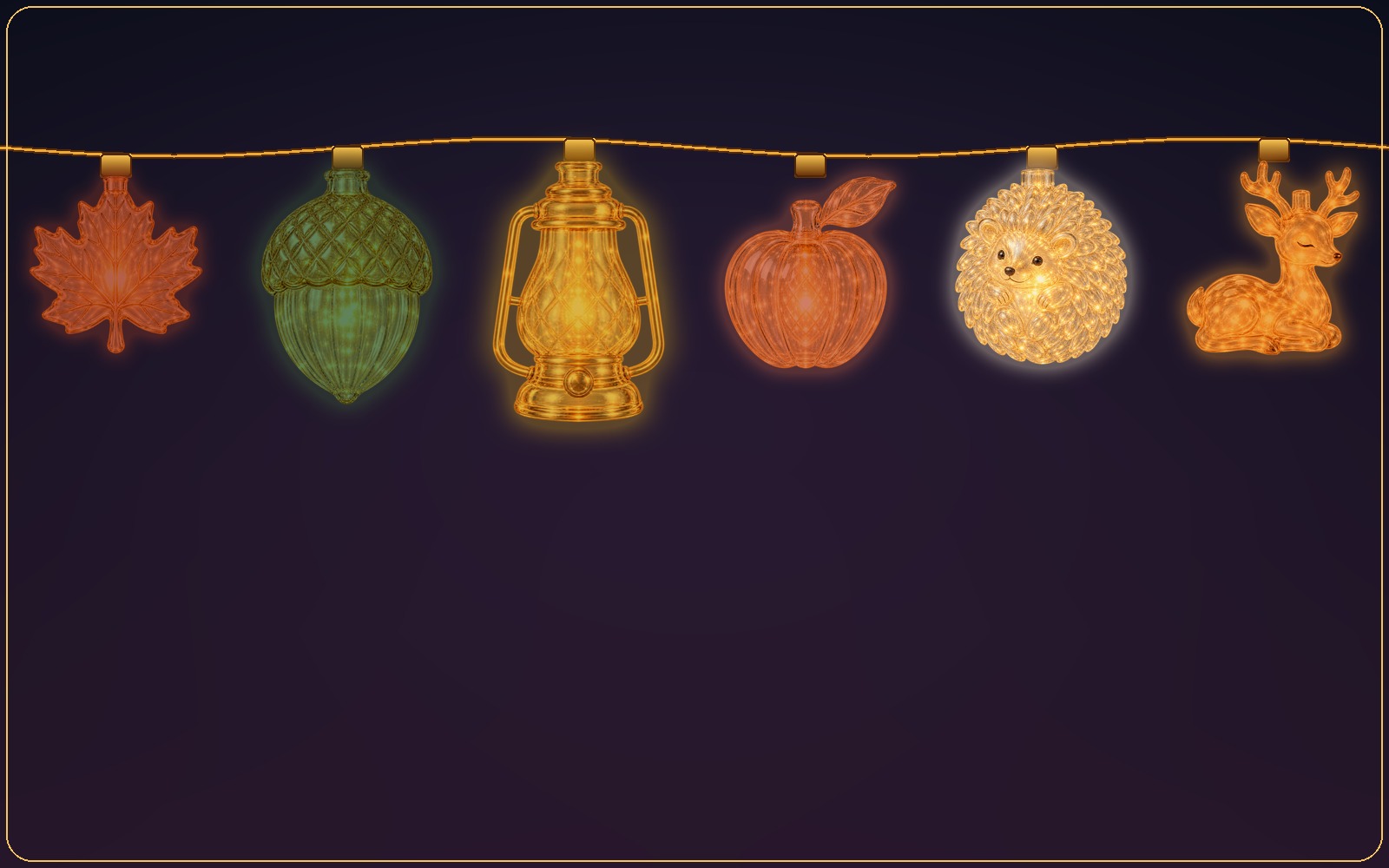 Autumn leaves, acorns, apples, and lanterns around a Mac desktop