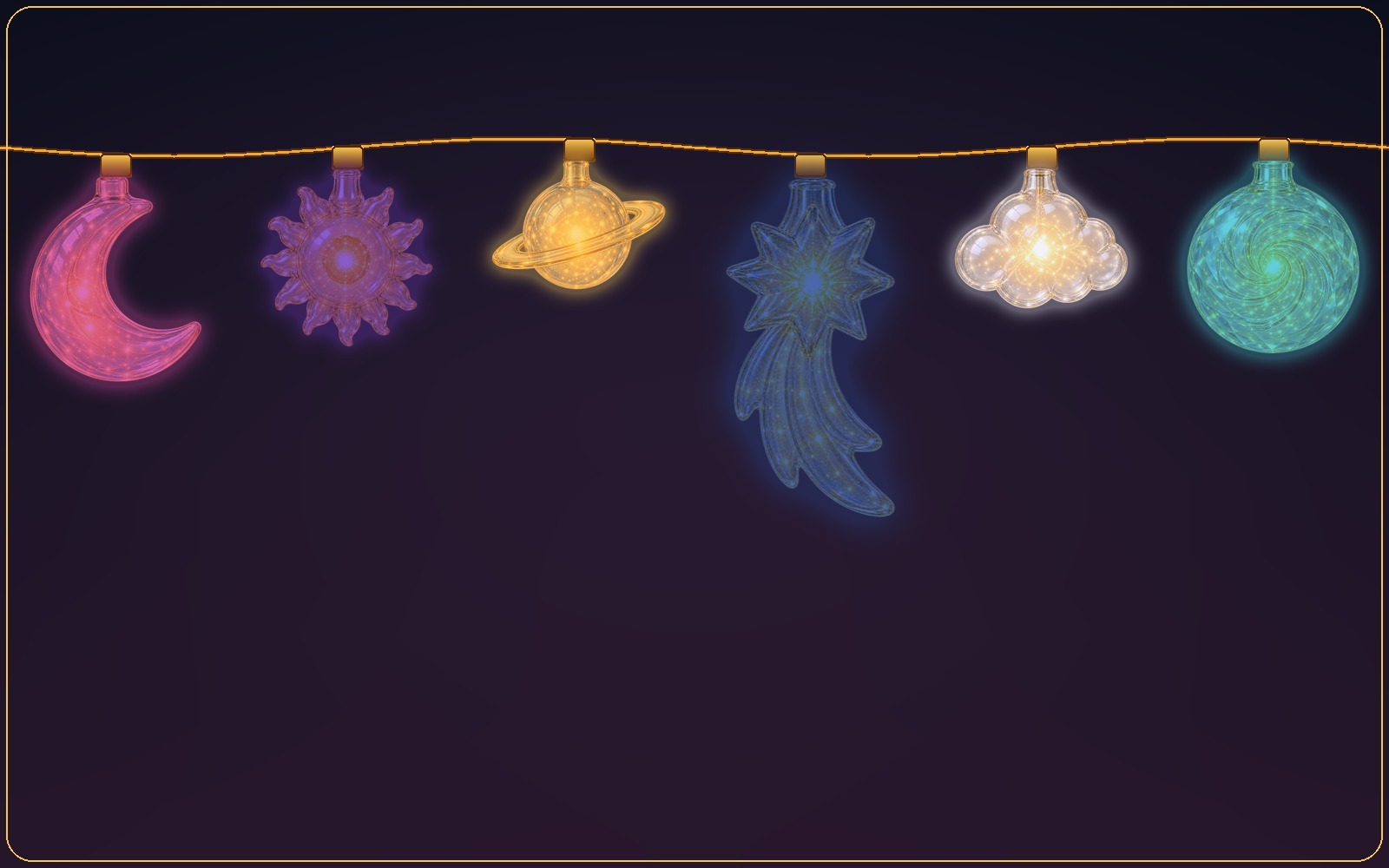 Celestial moon, sun, planet, and comet lights on a Mac display