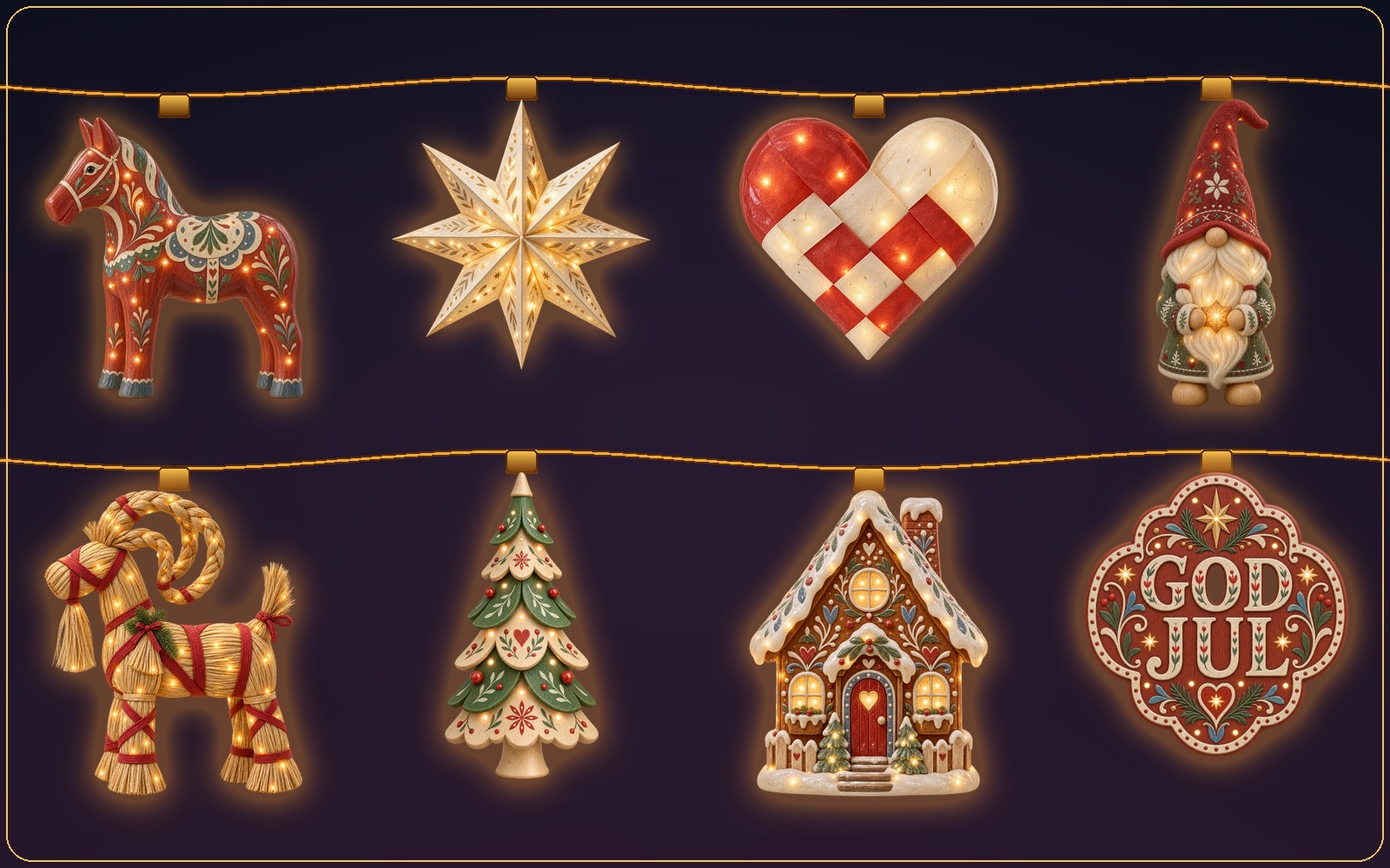 Nordic Christmas folk ornaments decorating a Mac desktop